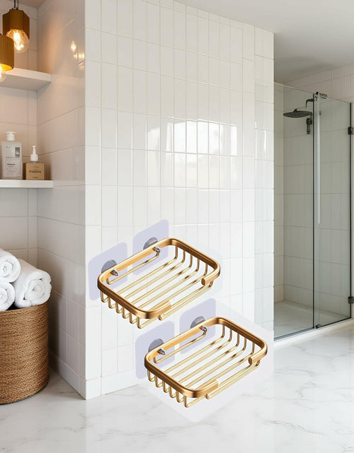 Load image into Gallery viewer, 2Pcs Gold Soap Dish Hanging Drain Rack Self Adhesive Bathroom Accessories
