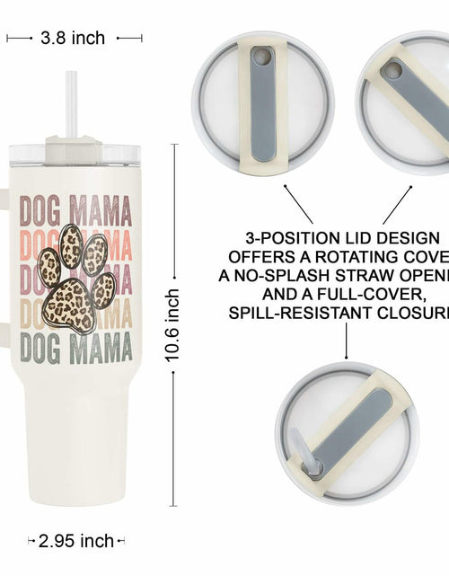 Load image into Gallery viewer, Fancyfams 40oz Stainless Steel Tumbler Dog Mama Handle Lid Straw Cream
