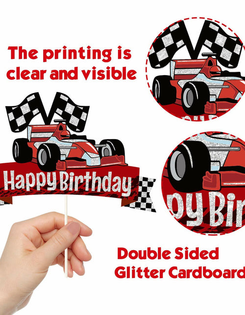 Load image into Gallery viewer, EQ EvaIrisQing Glitter Race Car Cake Topper Birthday Decor Checkered Flag
