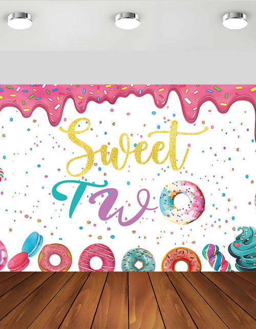 Load image into Gallery viewer, xuanflyF Donut Sweet Two Birthday Party Backdrop Banner 5x3ft Pink Cotton
