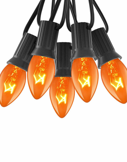 Load image into Gallery viewer, Abeja 25Ft C7 Orange String Lights 27 Bulbs Black Wire Vintage Halloween
