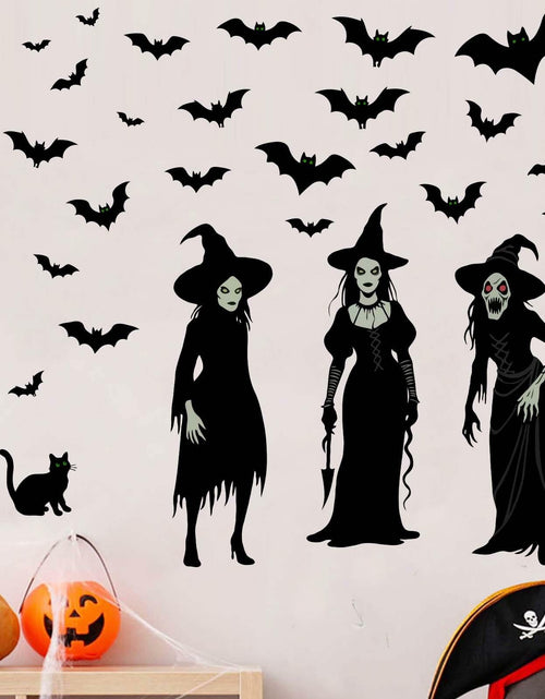 Load image into Gallery viewer, Amimagen Halloween Witch Bat Wall Stickers Gothic Vinyl Large Halloween Decor
