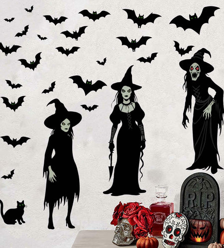 Amimagen Halloween Witch Bat Wall Stickers Gothic Vinyl Large Halloween Decor