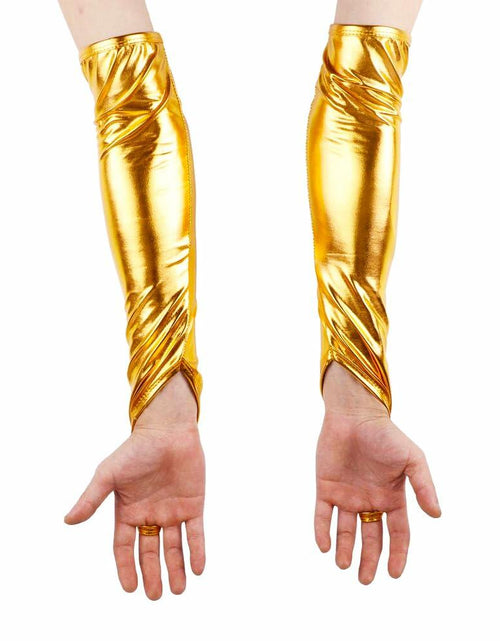 Load image into Gallery viewer, GFLPO Fashion Fingerless Metallic Satin Long Elastic Gloves Gold Elbow Length

