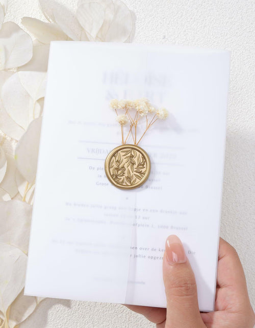 Load image into Gallery viewer, UNIQOOO 3D Leaf Wax Seal Stickers Prosecco Metallic Light Gold 50 Pcs
