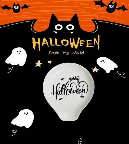 LXX1 Halloween Ceramic Spoon Rest Coffee Bar Holder White Mini Porcelain