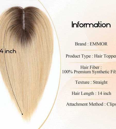 EMMOR 14in Synthetic Hair Topper with 3 Clips 5x3.5 Base Ombre Light Blonde