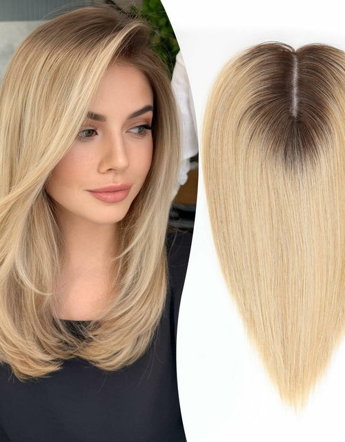 Load image into Gallery viewer, EMMOR 14in Synthetic Hair Topper with 3 Clips 5x3.5 Base Ombre Light Blonde
