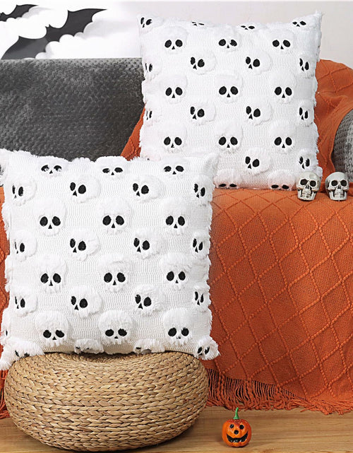 Load image into Gallery viewer, Yuubin Skull Halloween Throw Pillow Covers 18x18in Set of 2 Black Faux Fur

