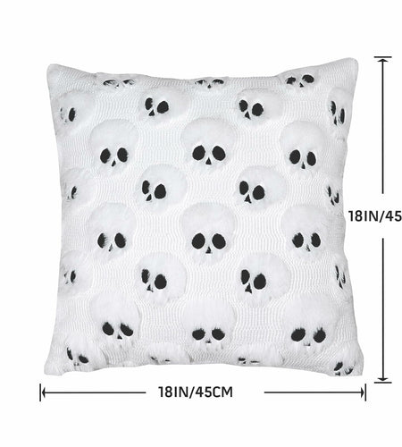 Yuubin Skull Halloween Throw Pillow Covers 18x18in Set of 2 Black Faux Fur