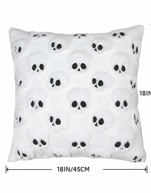 Load image into Gallery viewer, Yuubin Skull Halloween Throw Pillow Covers 18x18in Set of 2 Black Faux Fur
