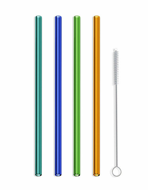 Load image into Gallery viewer, Hummingbird Glass Straws Havana Heat Straight 4 Pack 9" Multicolor
