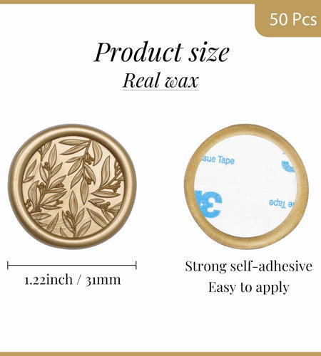 UNIQOOO 3D Leaf Wax Seal Stickers Prosecco Metallic Light Gold 50 Pcs