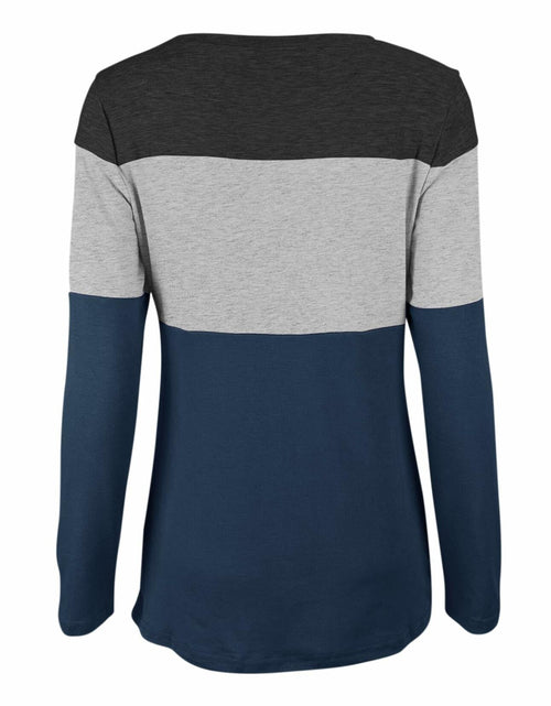 Load image into Gallery viewer, Minthunter Women's Long Sleeve Color T Shirt Round Neck Grey-Pink-Blue Size L
