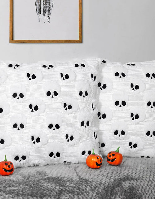 Load image into Gallery viewer, Yuubin Skull Halloween Throw Pillow Covers 18x18in Set of 2 Black Faux Fur
