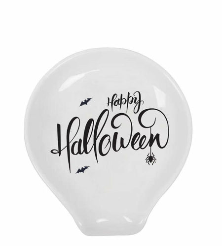 LXX1 Halloween Ceramic Spoon Rest Coffee Bar Holder White Mini Porcelain