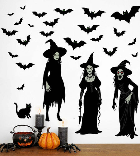 Amimagen Halloween Witch Bat Wall Stickers Gothic Vinyl Large Halloween Decor