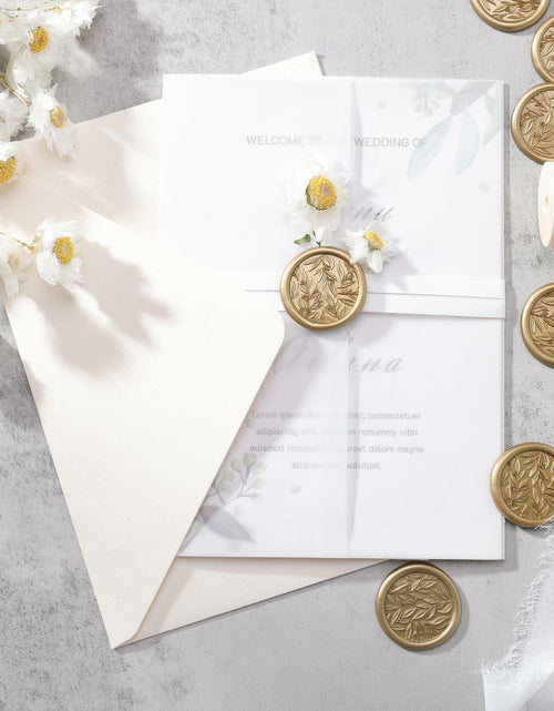 Load image into Gallery viewer, UNIQOOO 3D Leaf Wax Seal Stickers Prosecco Metallic Light Gold 50 Pcs
