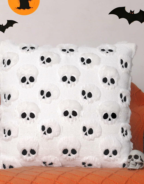 Load image into Gallery viewer, Yuubin Skull Halloween Throw Pillow Covers 18x18in Set of 2 Black Faux Fur
