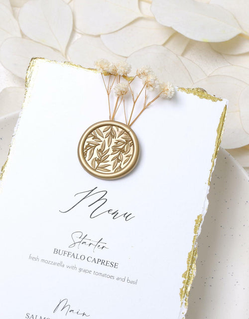 Load image into Gallery viewer, UNIQOOO 3D Leaf Wax Seal Stickers Prosecco Metallic Light Gold 50 Pcs
