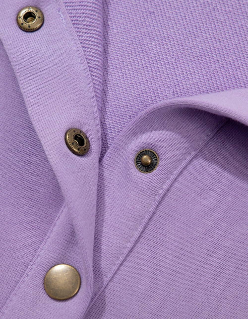 Load image into Gallery viewer, SHEWIN Women Oversized Button Up Sweatshirt Purple Size XL

