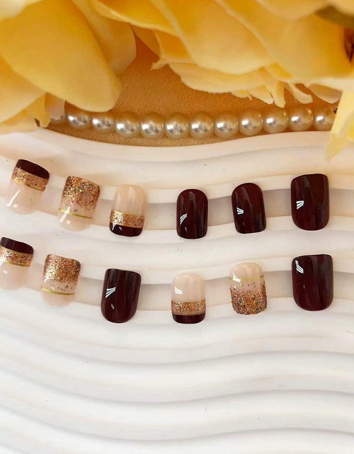 Load image into Gallery viewer, Brown Press On Nails Short Square Glitter Nude Brown Full Cover 24 Pcs
