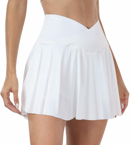 ATHVOTAR Women Tennis Skirt Pockets High Waisted Athletic Skorts White Size M