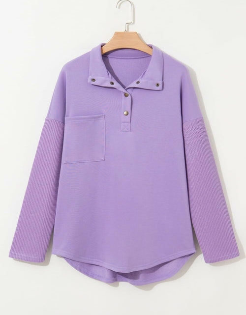 Load image into Gallery viewer, SHEWIN Women Oversized Button Up Sweatshirt Purple Size XL
