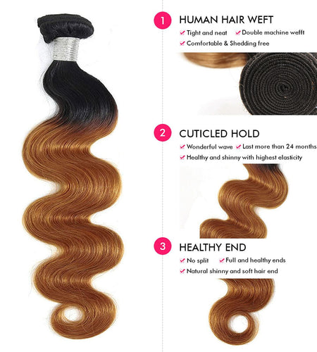 IMAYLI Body Wave 10A 4 Bundles 100% Unprocessed Ombre Brazilian Hair T1B/30