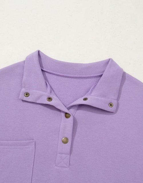 Load image into Gallery viewer, SHEWIN Women Oversized Button Up Sweatshirt Purple Size XL
