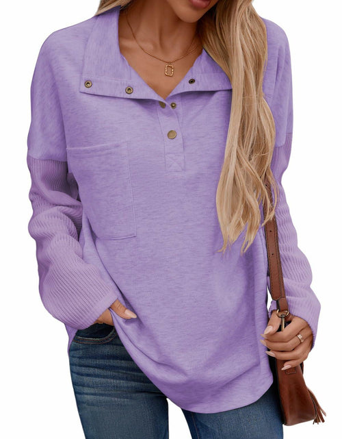 Load image into Gallery viewer, SHEWIN Women Oversized Button Up Sweatshirt Purple Size XL
