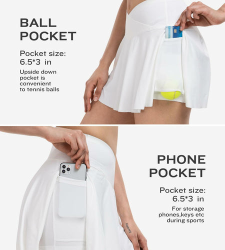 ATHVOTAR Women Tennis Skirt Pockets High Waisted Athletic Skorts White Size M