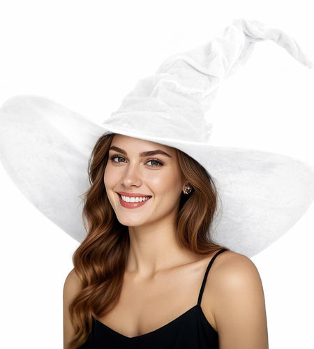JEGERMIG Women's Masquerade Ruched Velvet Witch Hat White Size 23in