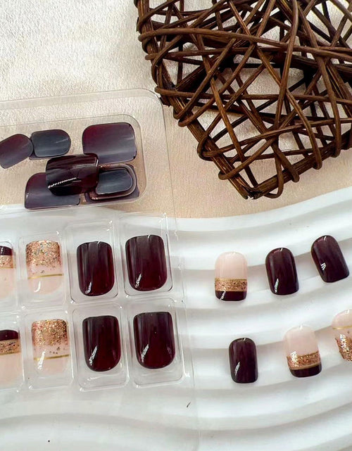Load image into Gallery viewer, Brown Press On Nails Short Square Glitter Nude Brown Full Cover 24 Pcs
