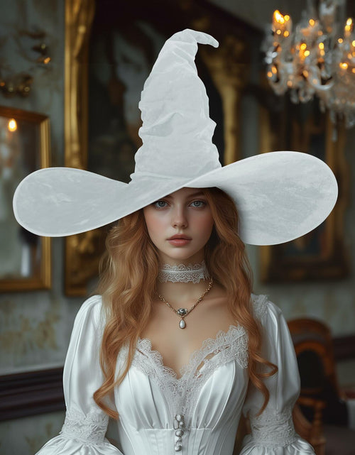 Load image into Gallery viewer, JEGERMIG Women's Masquerade Ruched Velvet Witch Hat White Size 23in
