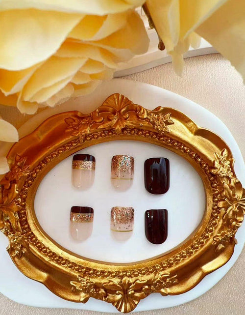 Load image into Gallery viewer, Brown Press On Nails Short Square Glitter Nude Brown Full Cover 24 Pcs
