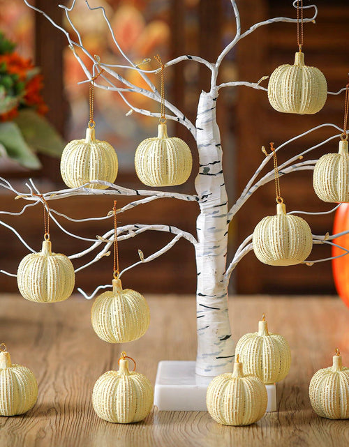 Load image into Gallery viewer, Hiboom 12 Pcs Resin Pumpkin Ornaments Rustic White Gold Fall Decor
