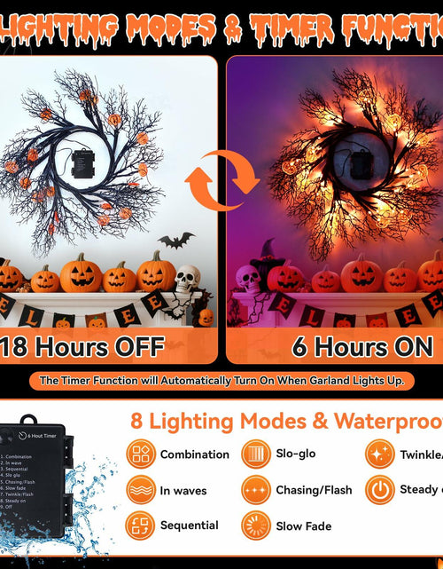Load image into Gallery viewer, Slixune 6FT Halloween Willow Vine Twig Garland 45 LED Orange Lights
