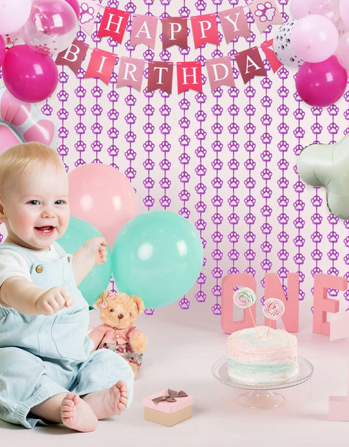Load image into Gallery viewer, RANERVZ Pink Dog Paw Birthday Decorations Foil Curtain 3.3x6.6ft
