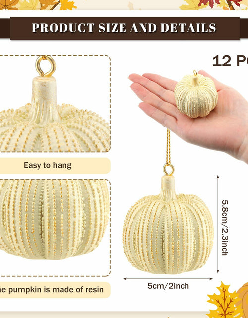 Load image into Gallery viewer, Hiboom 12 Pcs Resin Pumpkin Ornaments Rustic White Gold Fall Decor
