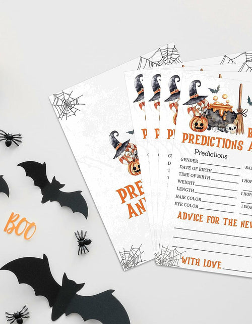 Load image into Gallery viewer, Tuyashua Halloween Baby Shower Prediction Advice Cards Set of 30 Orange Black
