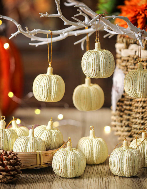 Load image into Gallery viewer, Hiboom 12 Pcs Resin Pumpkin Ornaments Rustic White Gold Fall Decor

