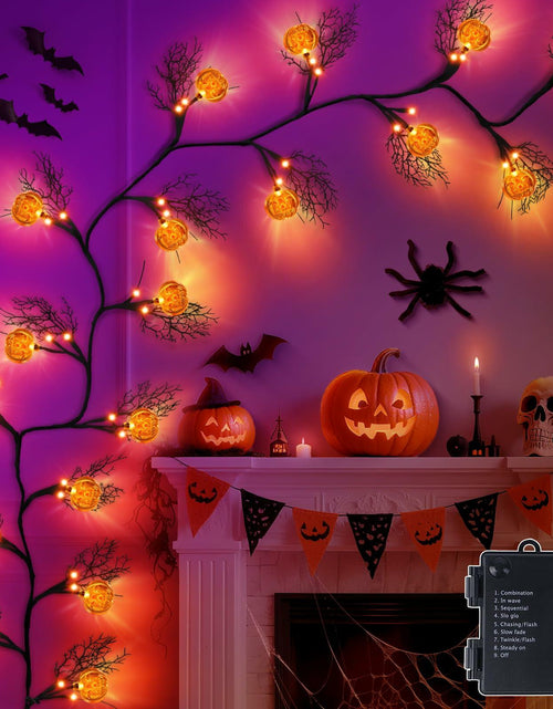 Load image into Gallery viewer, Slixune 6FT Halloween Willow Vine Twig Garland 45 LED Orange Lights

