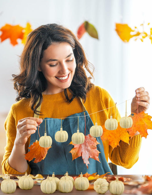 Load image into Gallery viewer, Hiboom 12 Pcs Resin Pumpkin Ornaments Rustic White Gold Fall Decor

