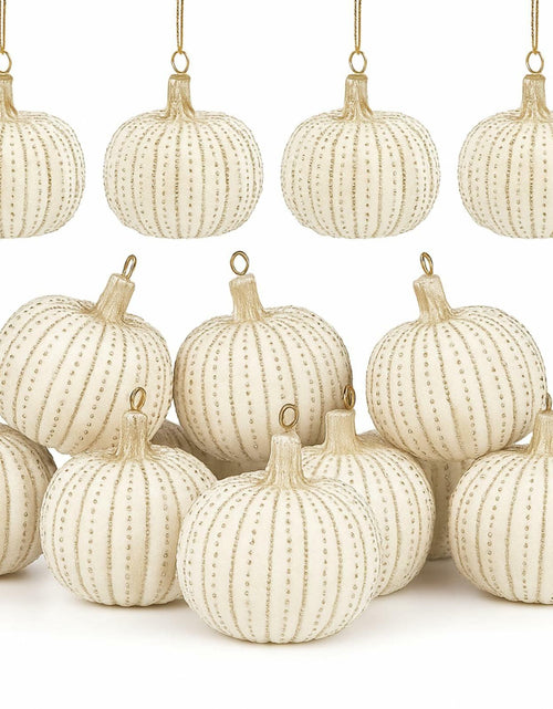 Load image into Gallery viewer, Hiboom 12 Pcs Resin Pumpkin Ornaments Rustic White Gold Fall Decor
