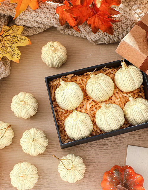 Load image into Gallery viewer, Hiboom 12 Pcs Resin Pumpkin Ornaments Rustic White Gold Fall Decor
