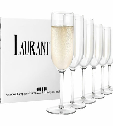 LAURANT Crystal Clear Plastic Champagne Flutes 6.25oz Set of 6 BPA Free USA