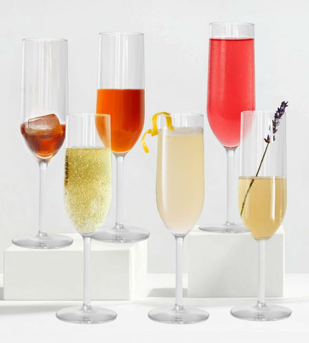 LAURANT Crystal Clear Plastic Champagne Flutes 6.25oz Set of 6 BPA Free USA