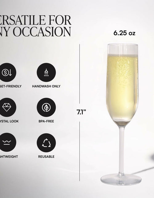 Load image into Gallery viewer, LAURANT Crystal Clear Plastic Champagne Flutes 6.25oz Set of 6 BPA Free USA
