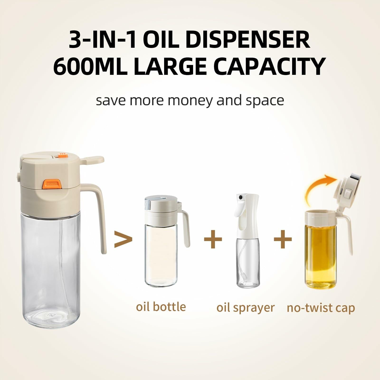MDZF SWEET HOME Oil Sprayer 2-in-1 21oz Glass Olive Oil Dispenser Grey Panda